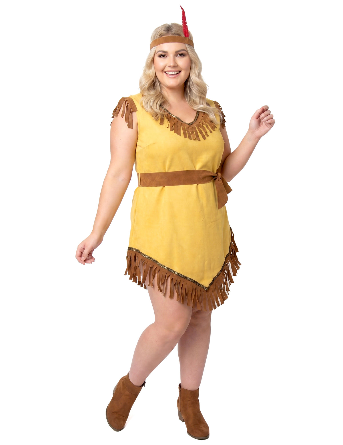 Plus Size asymmetrisches Indianerinnenkostüm für Damen Beige