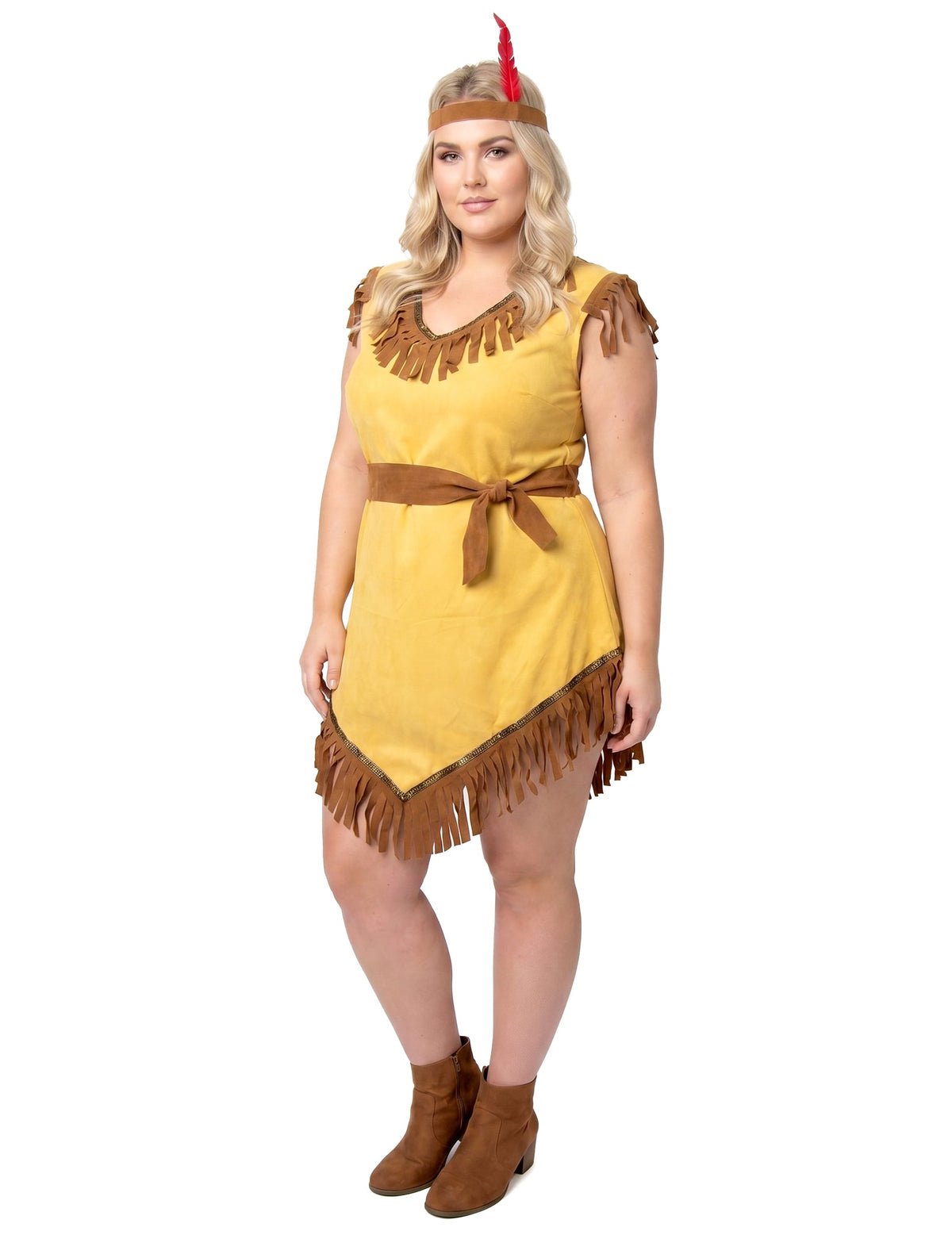 Plus Size asymmetrisches Indianerinnenkostüm für Damen Beige