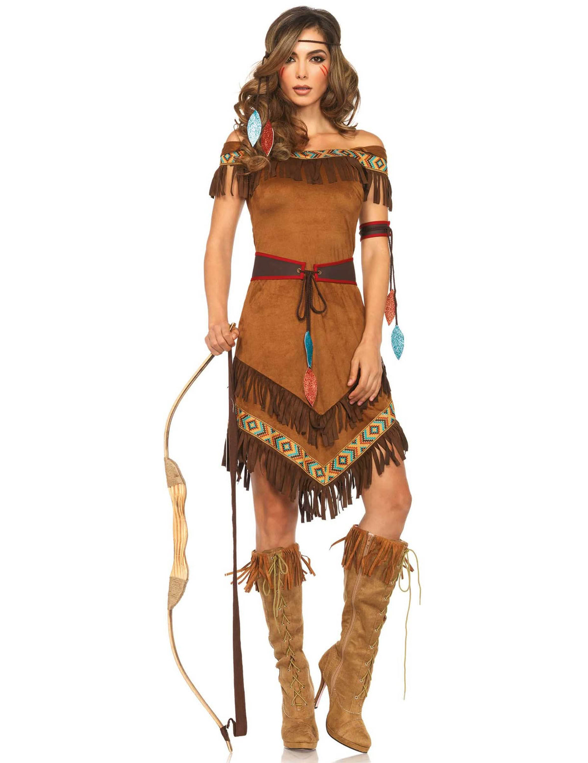 Verkleidung einer Indianerin für Damen in Braun aus Kunstwildleder mit Fransen