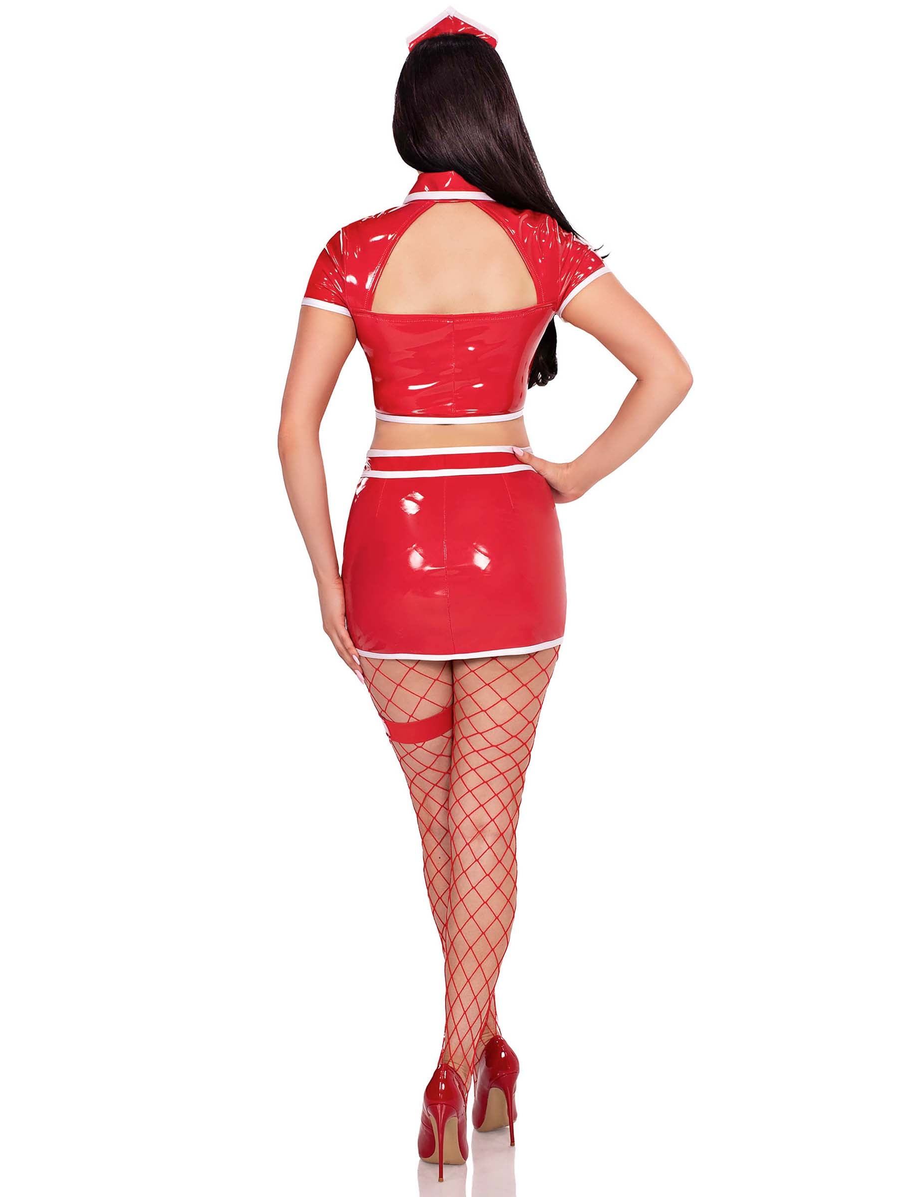 Vue de dos du déguisement infirmière rouge sexy femme