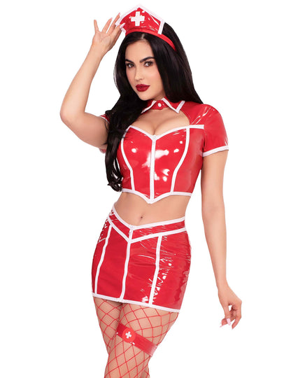 Vue de face du déguisement infirmière rouge sexy femme