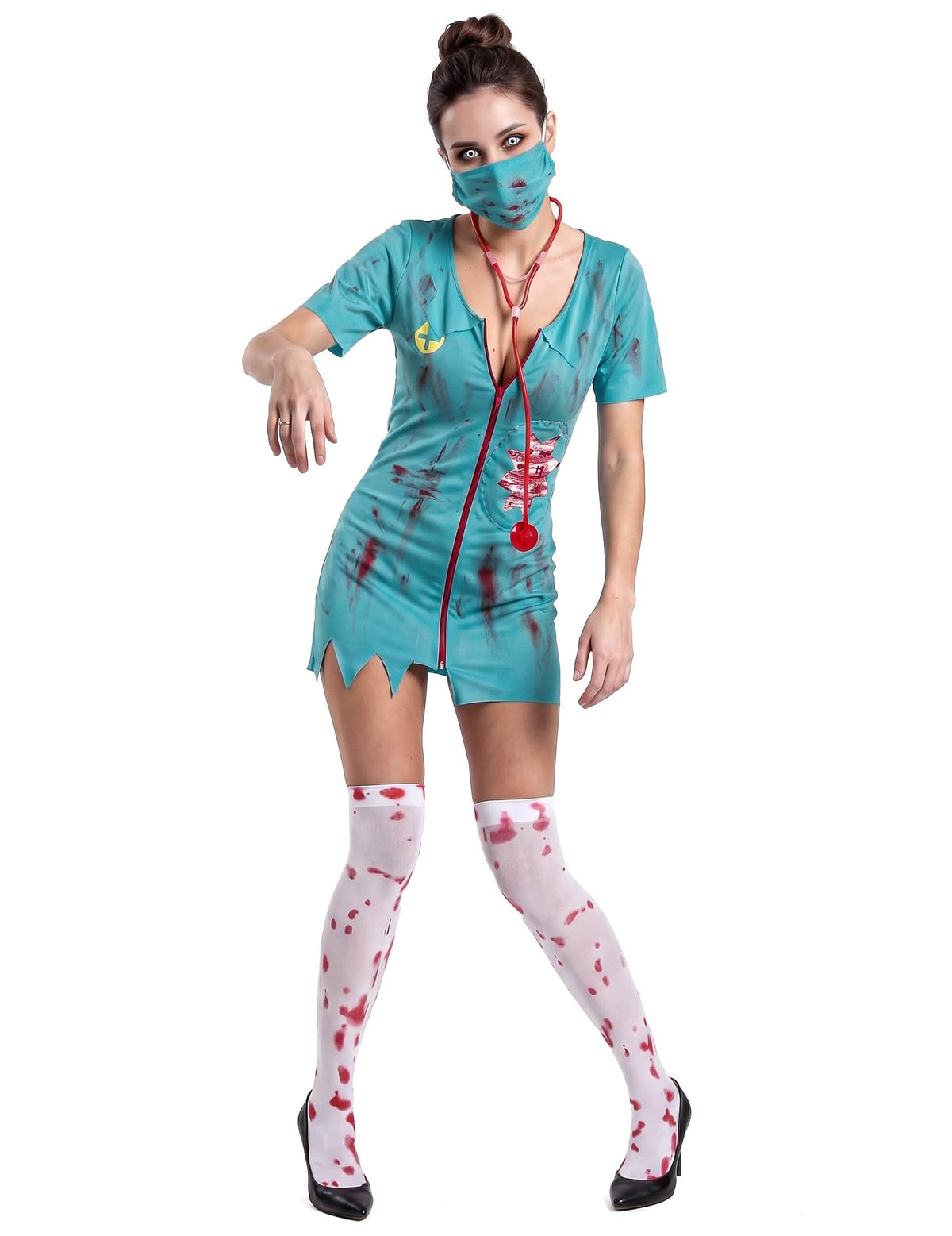 Kostüm Zombie Krankenschwester für Damen grün