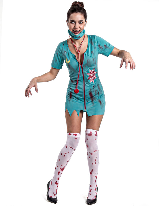 Kostüm Zombie Krankenschwester für Damen grün