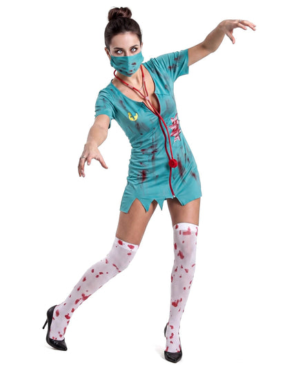 Kostüm Zombie Krankenschwester für Damen grün