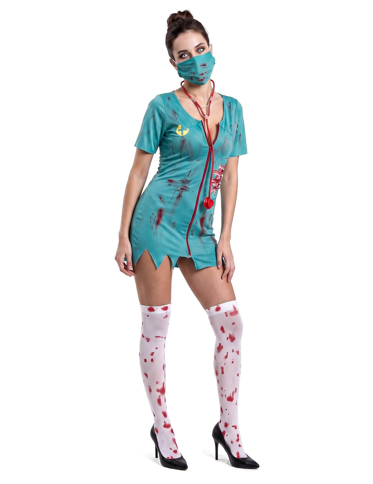 Kostüm Zombie Krankenschwester für Damen grün
