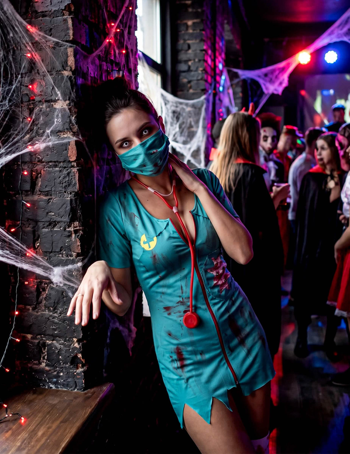 Kostüm Zombie Krankenschwester für Damen grün
