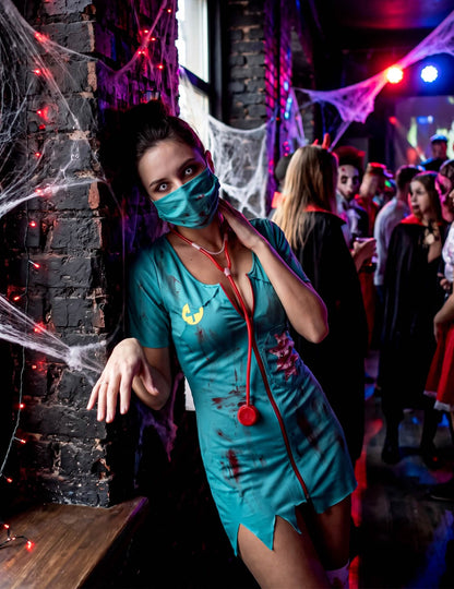 Kostüm Zombie Krankenschwester für Damen grün