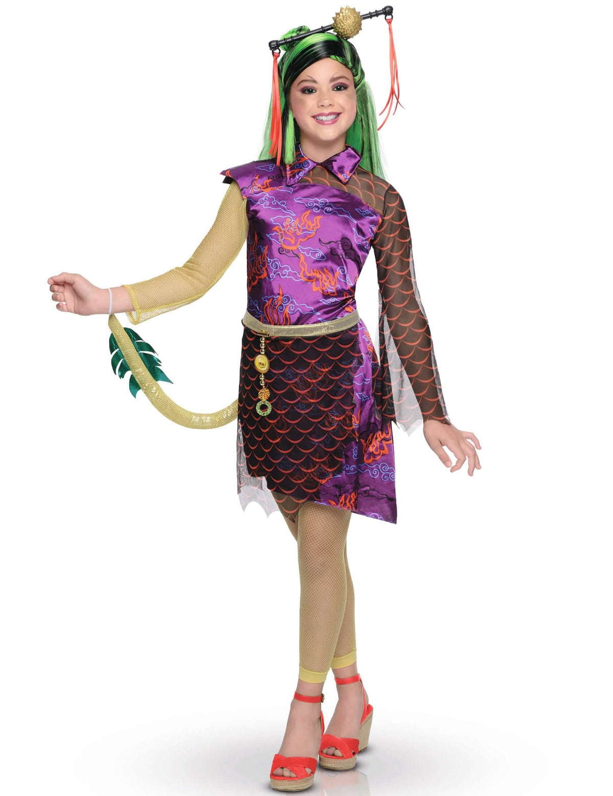 Luxus-Verkleidung Jinafire Monster High™ für Mädchen Violett und Grün mit goldenem Schwanz