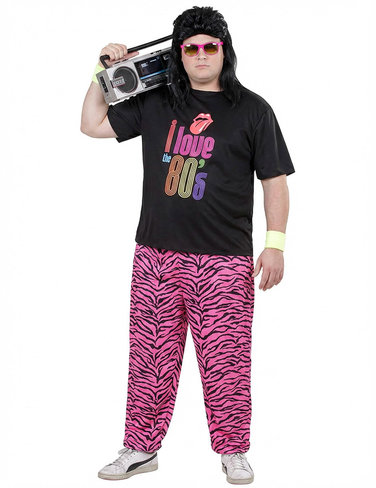 Jogging-Festkostüm I love 80's für Herren Schwarz und Rosa mit Zebrahose
