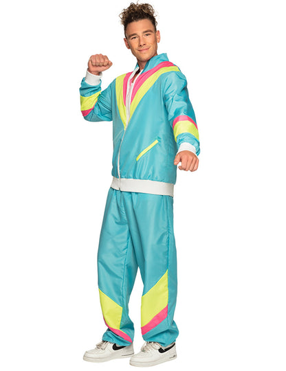 Neonblauer Retro-Jogginganzug Kostüm für Herren