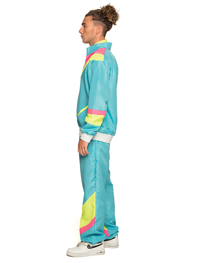 Neonblauer Retro-Jogginganzug Kostüm für Herren