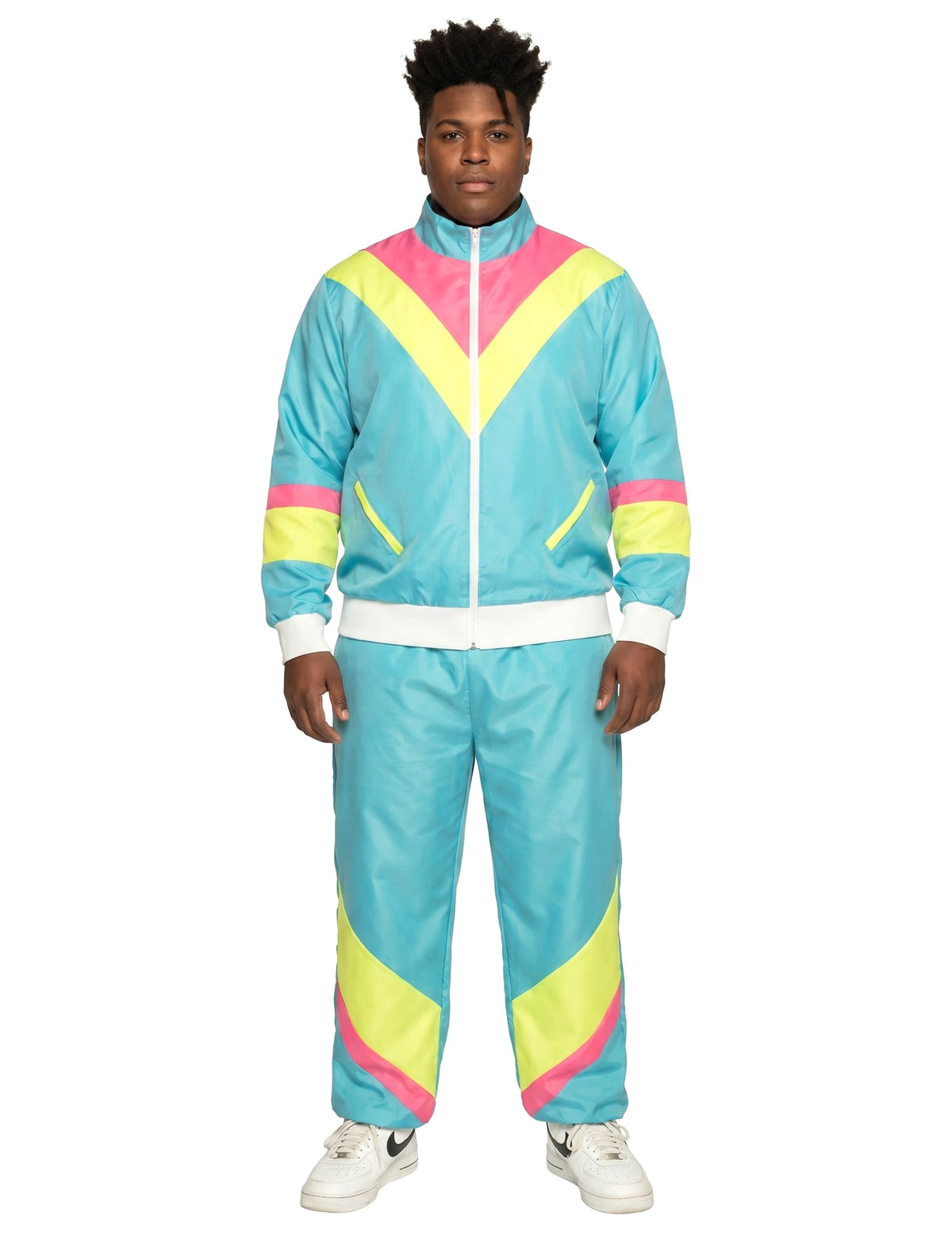 Neonblauer Retro-Jogginganzug Kostüm für Herren