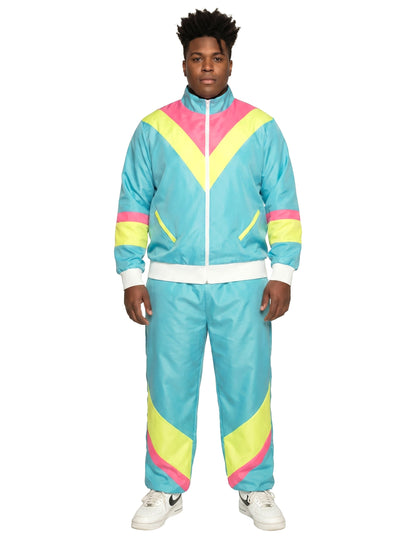 Neonblauer Retro-Jogginganzug Kostüm für Herren