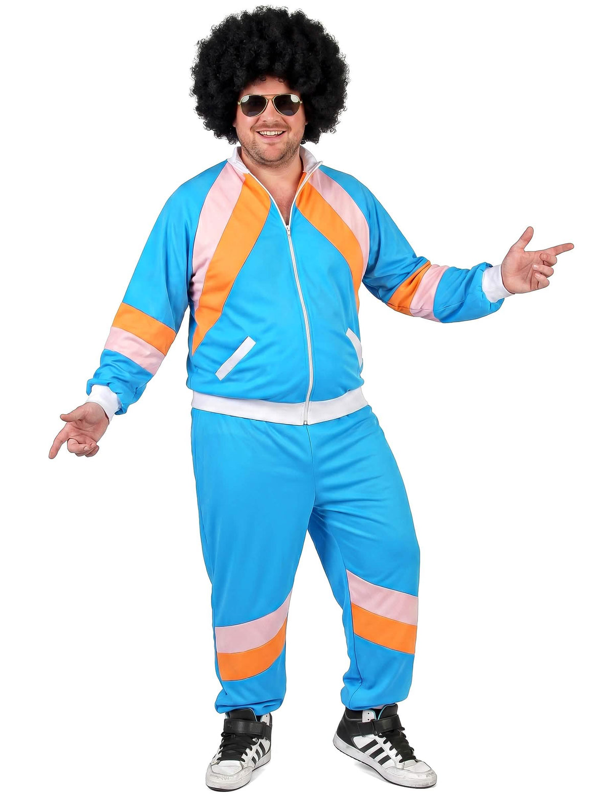 80er-Jahre Retro-Jogginganzug für Erwachsene blau-orange-rosa