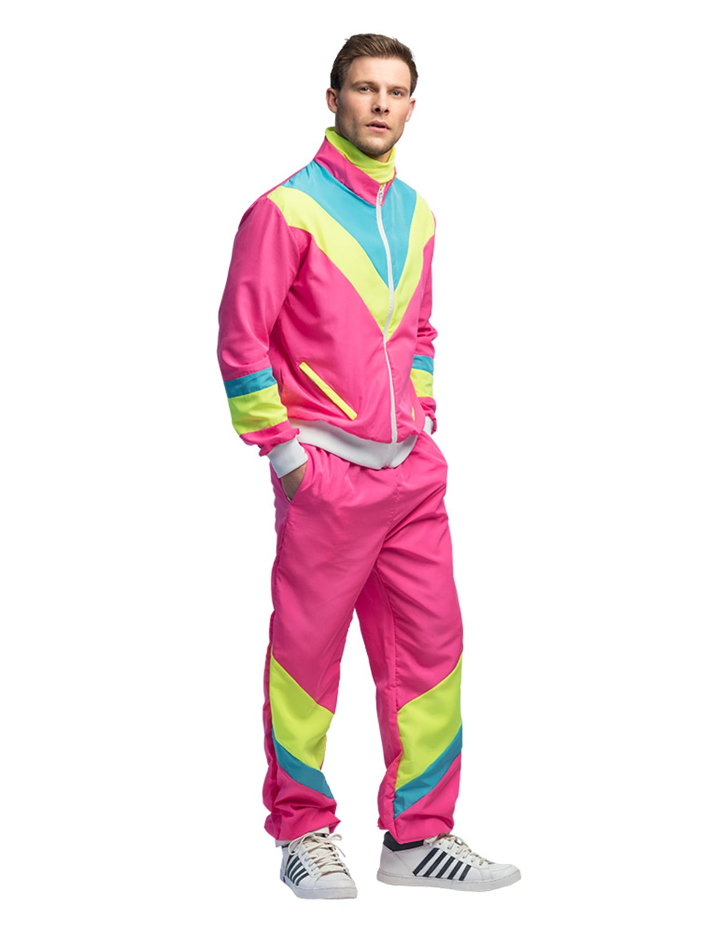 Retro Neon-Pink Jogginganzug Kostüm für Herren
