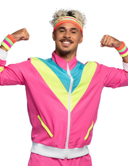 Retro Neon-Pink Jogginganzug Kostüm für Herren