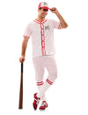 Déguisement de joueur de baseball pour homme blanc et rouge à rayures avec casquette