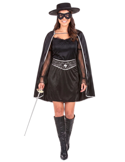 Schwarze Rächerin-Kostüm für Damen