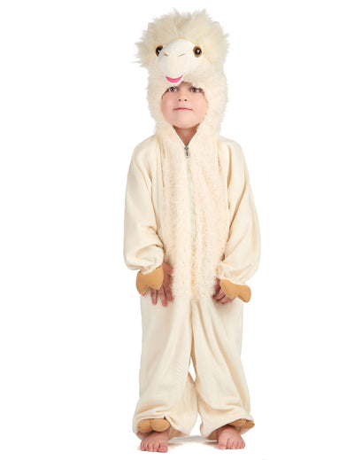 Lama-Plüsch-Luxus-Kostüm für Kinder, beige und weiß