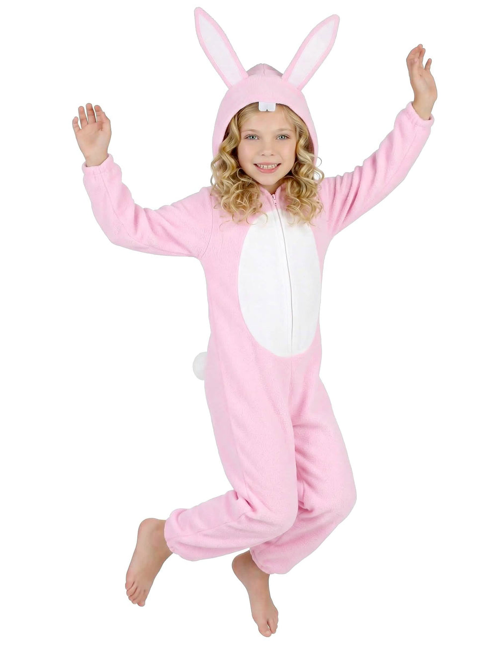 Vue de profil montrant la queue blanche du déguisement de lapin pour enfant