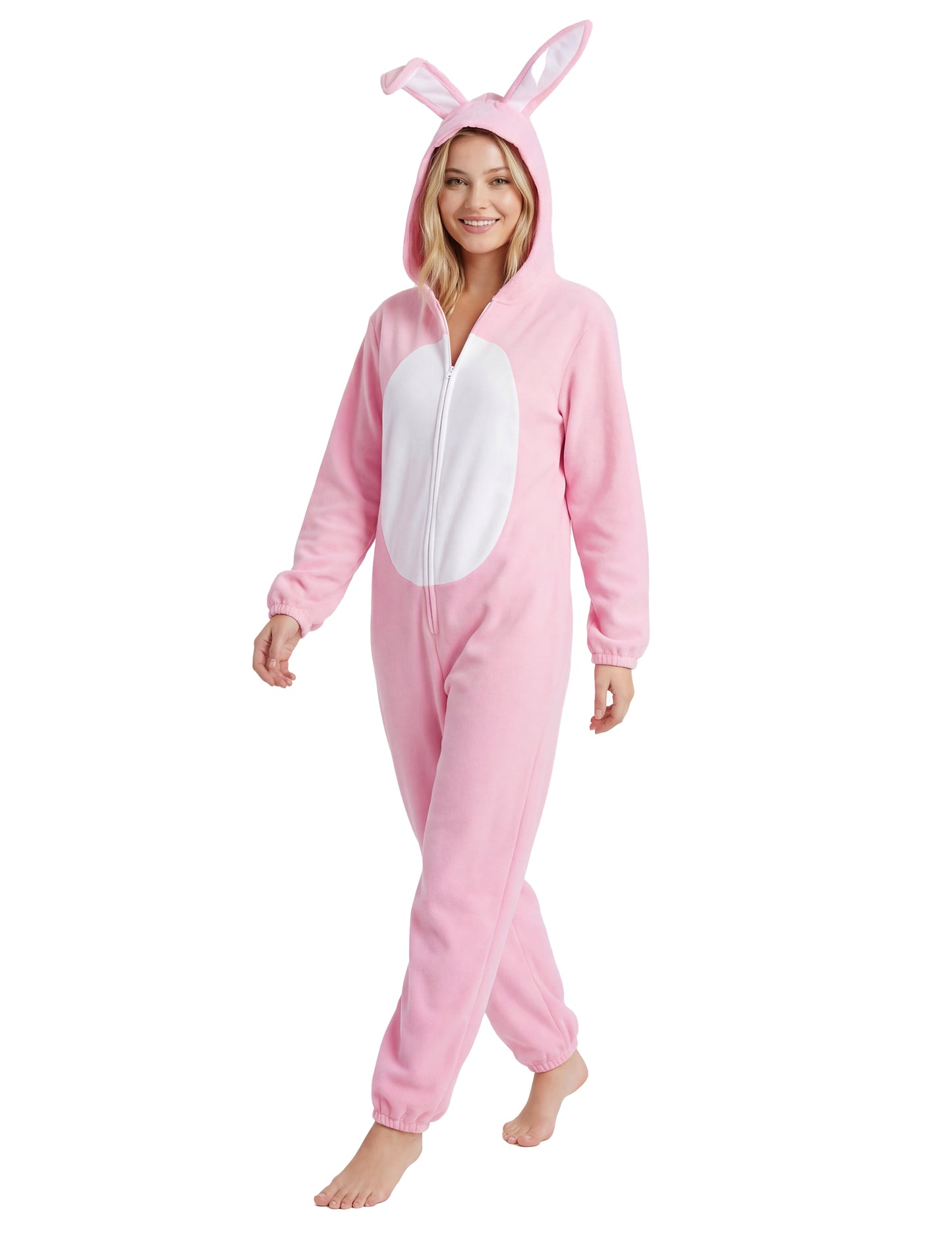 Vue de trois-quarts du déguisement de lapin pour femme