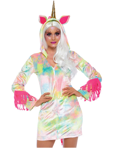 Verzaubertes Einhorn-Kostüm für Damen, pastellfarben, mehrfarbig, mit Glitzer und goldenem Horn