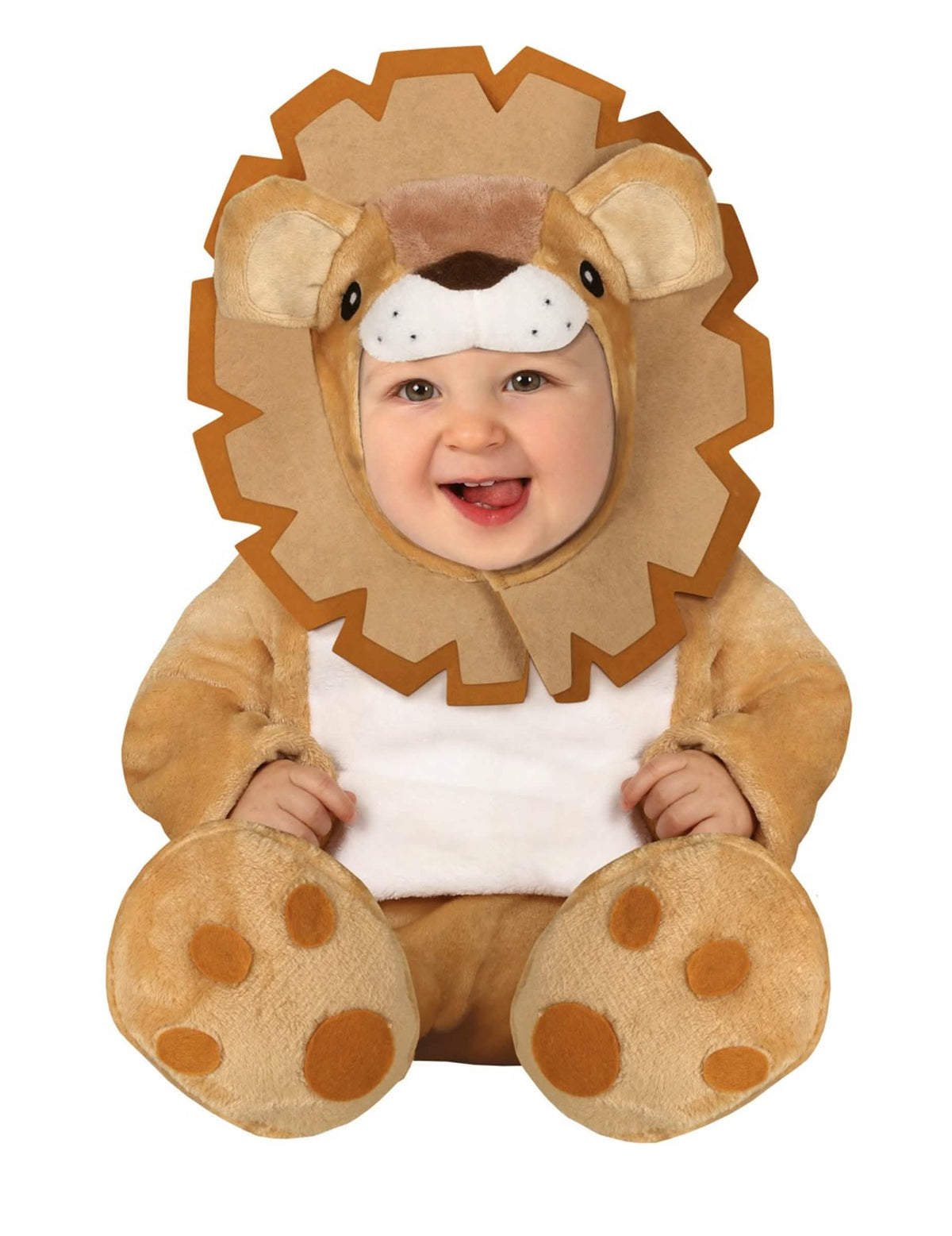 Löwe-Baby-Kostüm Beige und Braun aus Plüsch mit Mähne