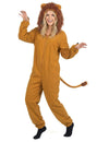 Déguisement lion fauve pour femme marron avec capuche à crinière et queue