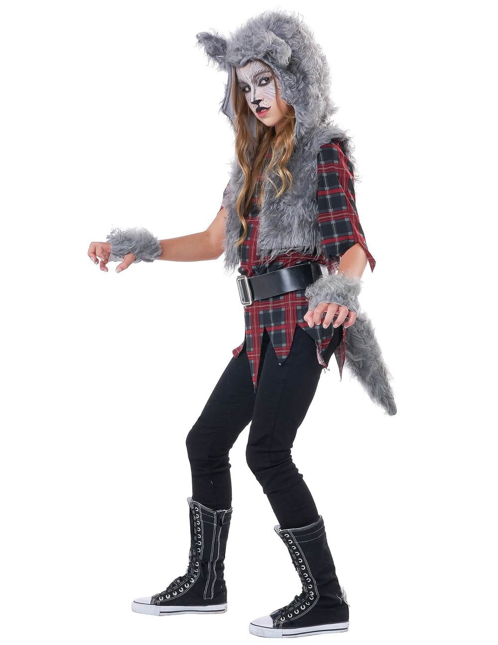 Seitenansicht des Luxus-Werwolfkostüms für Mädchen