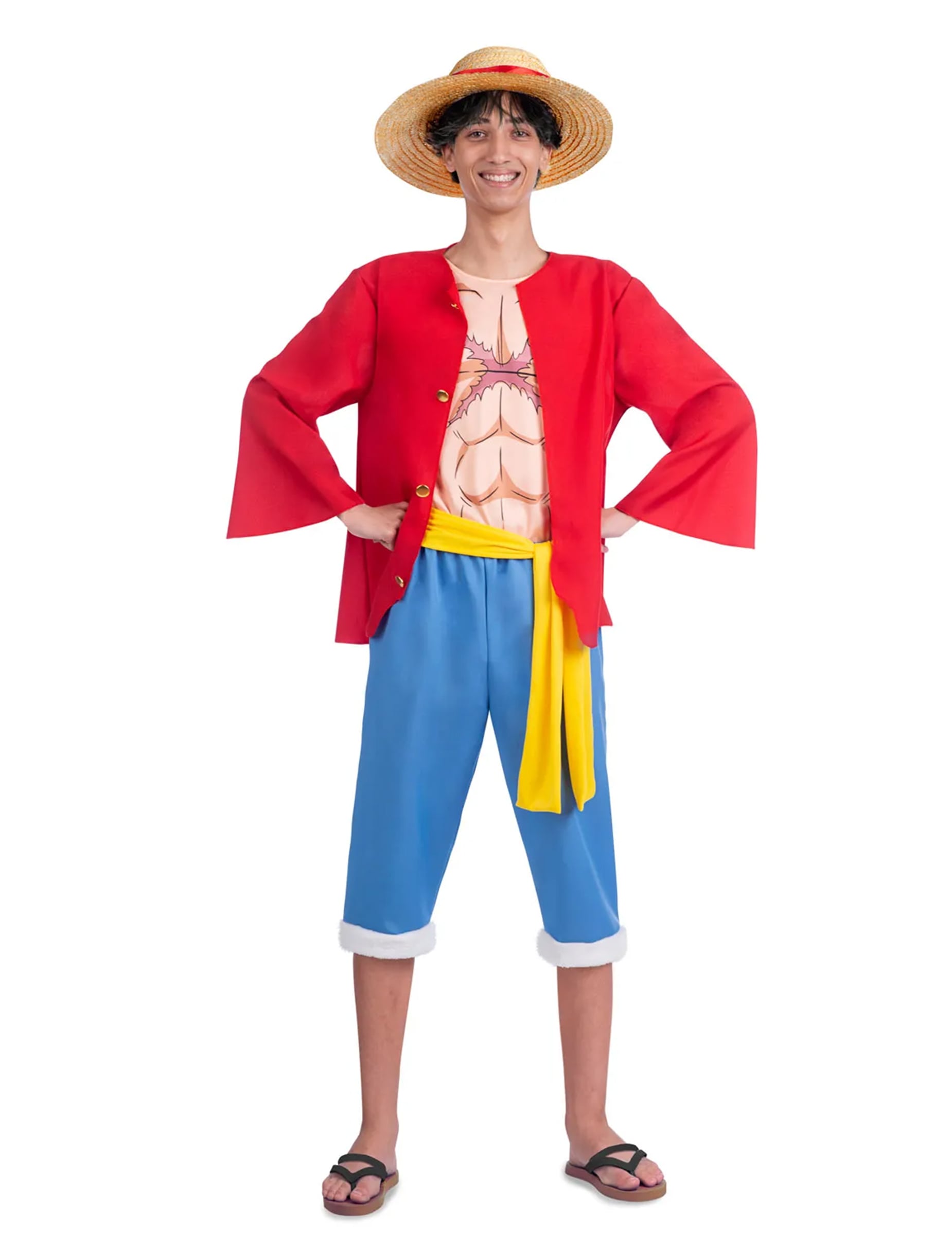 Déguisement Luffy One Piece™ pour adulte rouge, bleu et jaune avec chapeau de paille