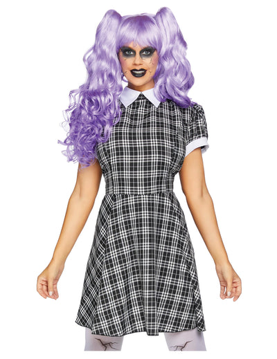 Luxuriöses Babydoll-Kostüm für Damen in Schwarz und Weiß mit Karomuster