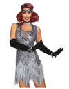 Déguisement luxe charleston glitter pour femme gris argenté à sequins et franges