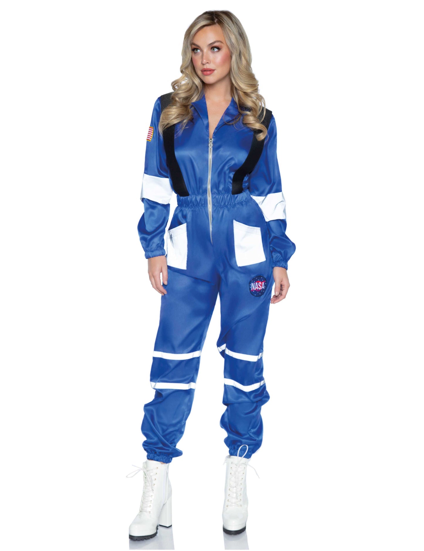 Déguisement combinaison luxe d'astronaute pour femme bleu et blanc avec logo NASA