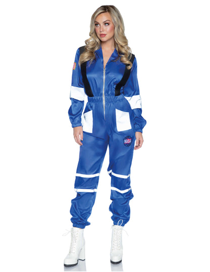 Déguisement combinaison luxe d'astronaute pour femme bleu et blanc avec logo NASA