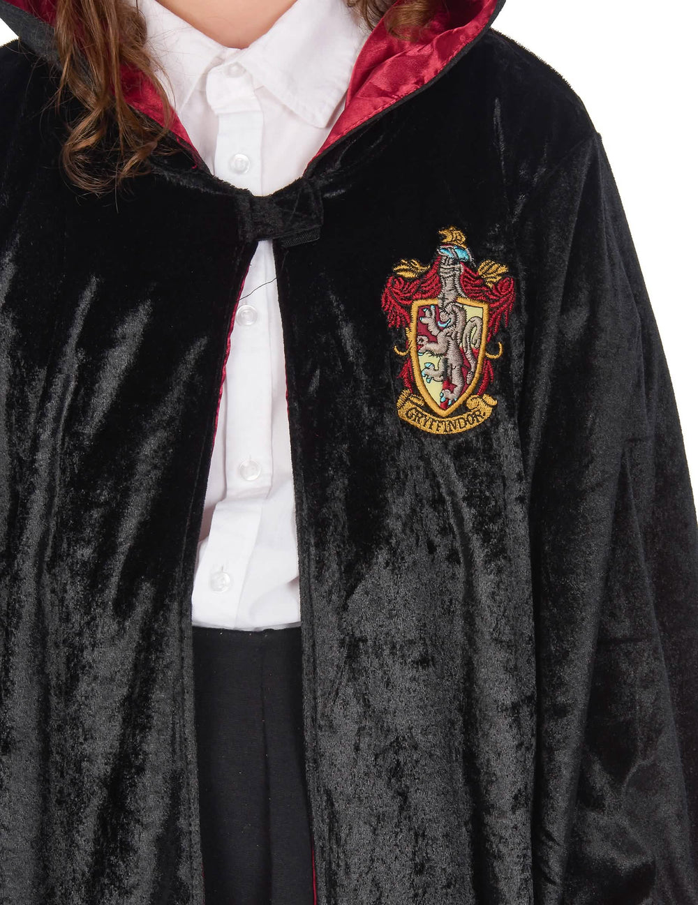 Nahaufnahme des Gryffindor-Wappens des Luxus-Kostüms Harry Potter-Kleides für Kinder