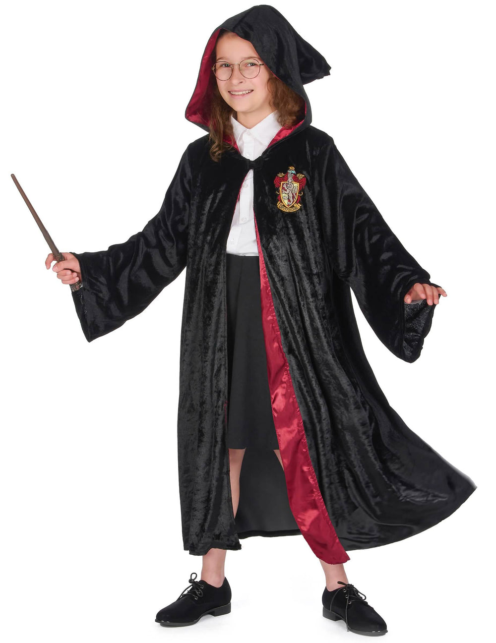 Umhang mit Kapuze und Zauberstab des Luxus-Kostüms Kleid Harry Potter für Kinder