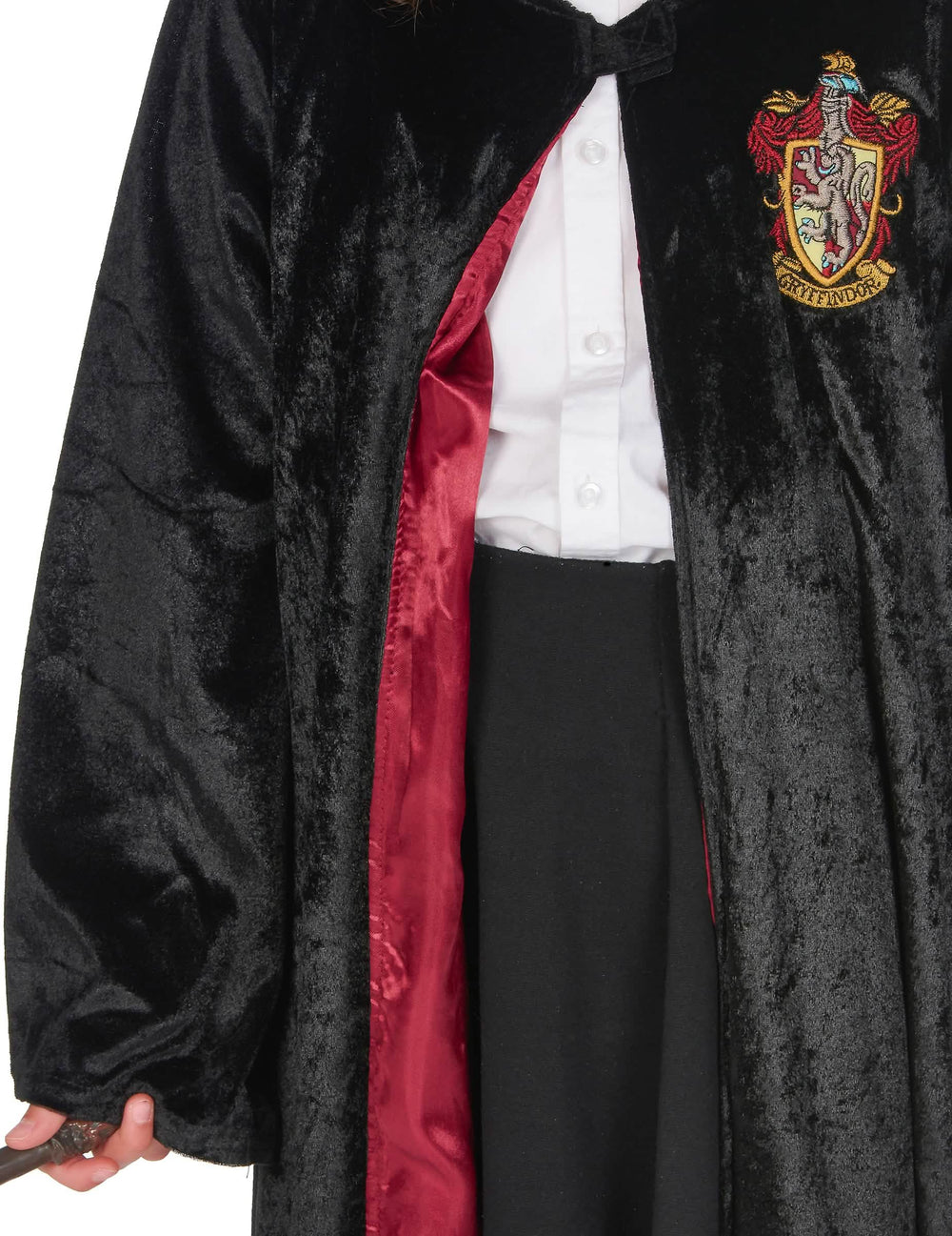 Nahaufnahme der Samttextur und des Futters des Luxus-Kostüms Harry Potter-Kleid