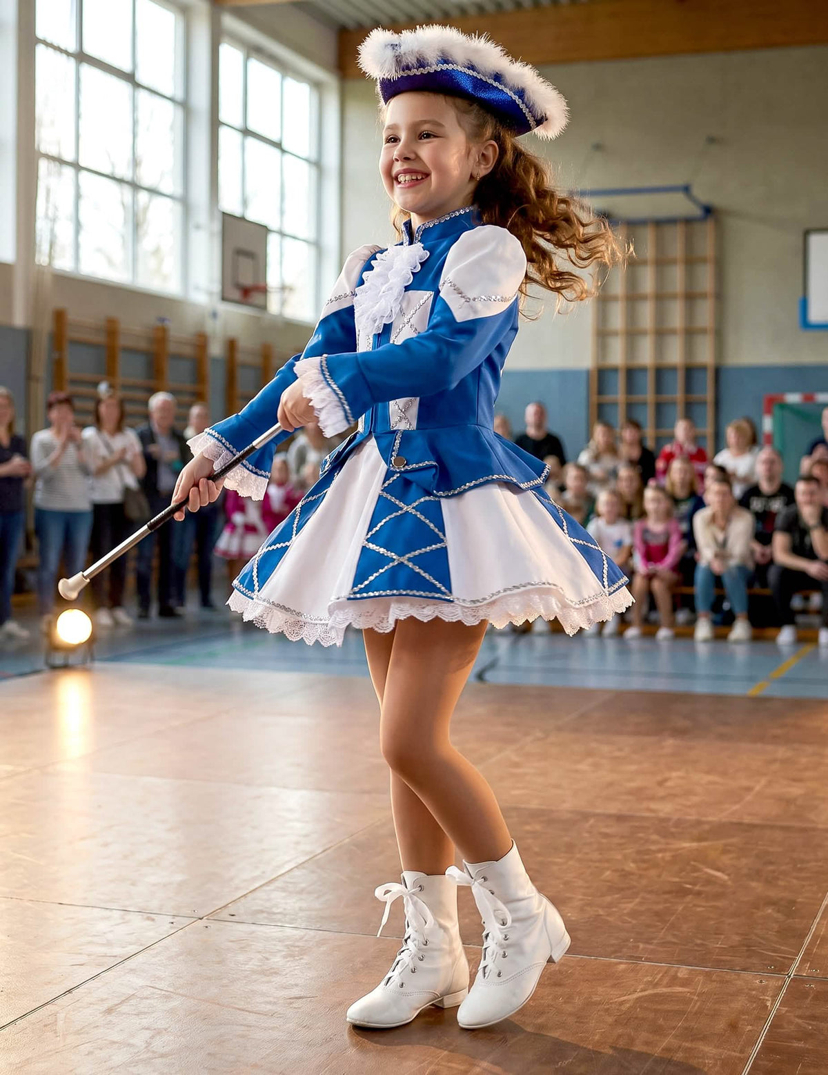 Majorettenkostüm aus blauem Gabardine für Mädchen