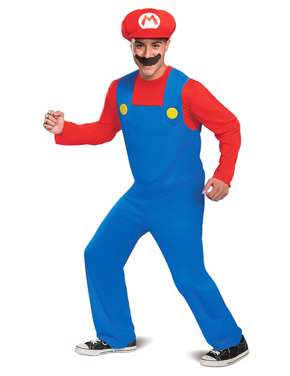 Déguisement Mario™ classique pour adulte bleu et rouge avec casquette et moustache