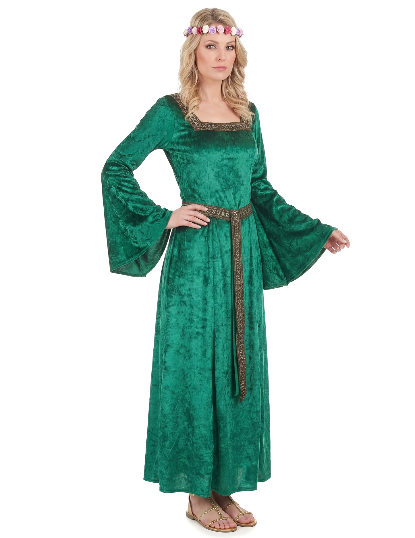 Déguisement médiéval vert effet velours femme