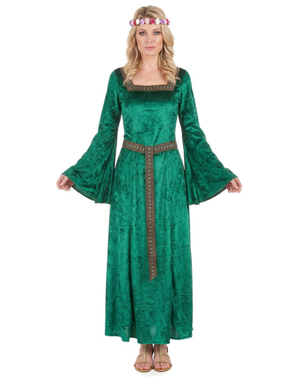 Déguisement médiéval vert effet velours femme