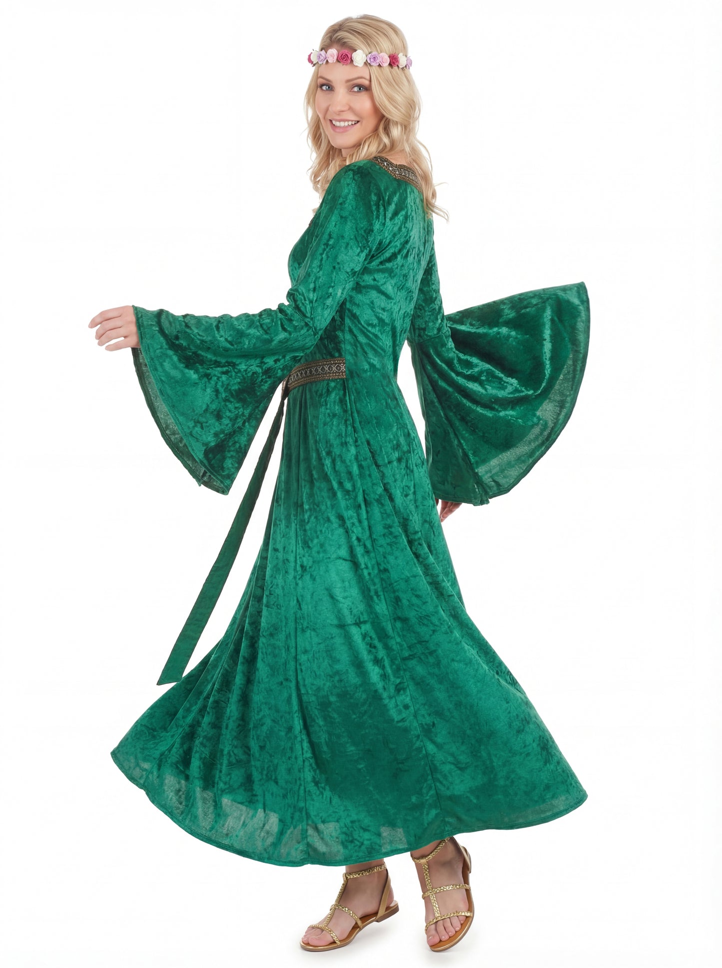 Déguisement médiéval vert effet velours femme