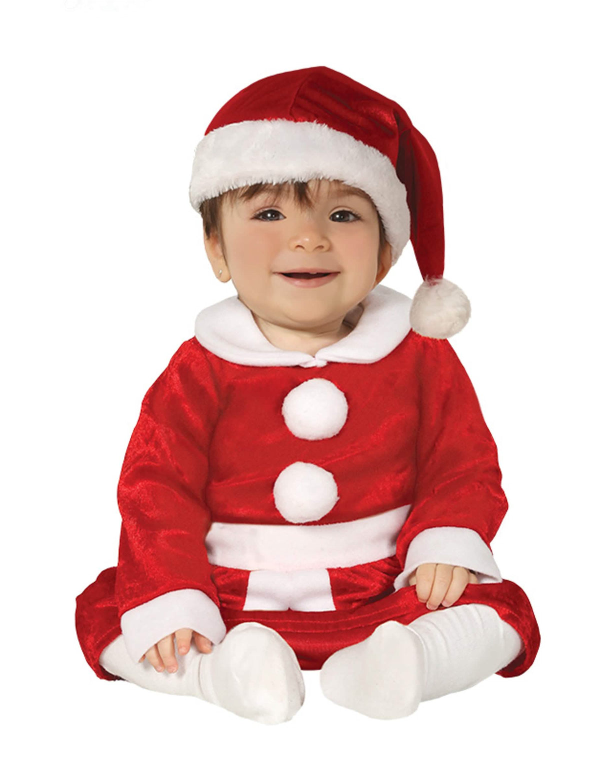 Déguisement Mère Noël pour bébé rouge et blanc avec bonnet