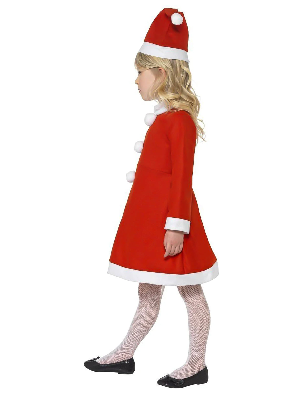Déguisement Mère Noël robe pompons pour fille rouge et blanc