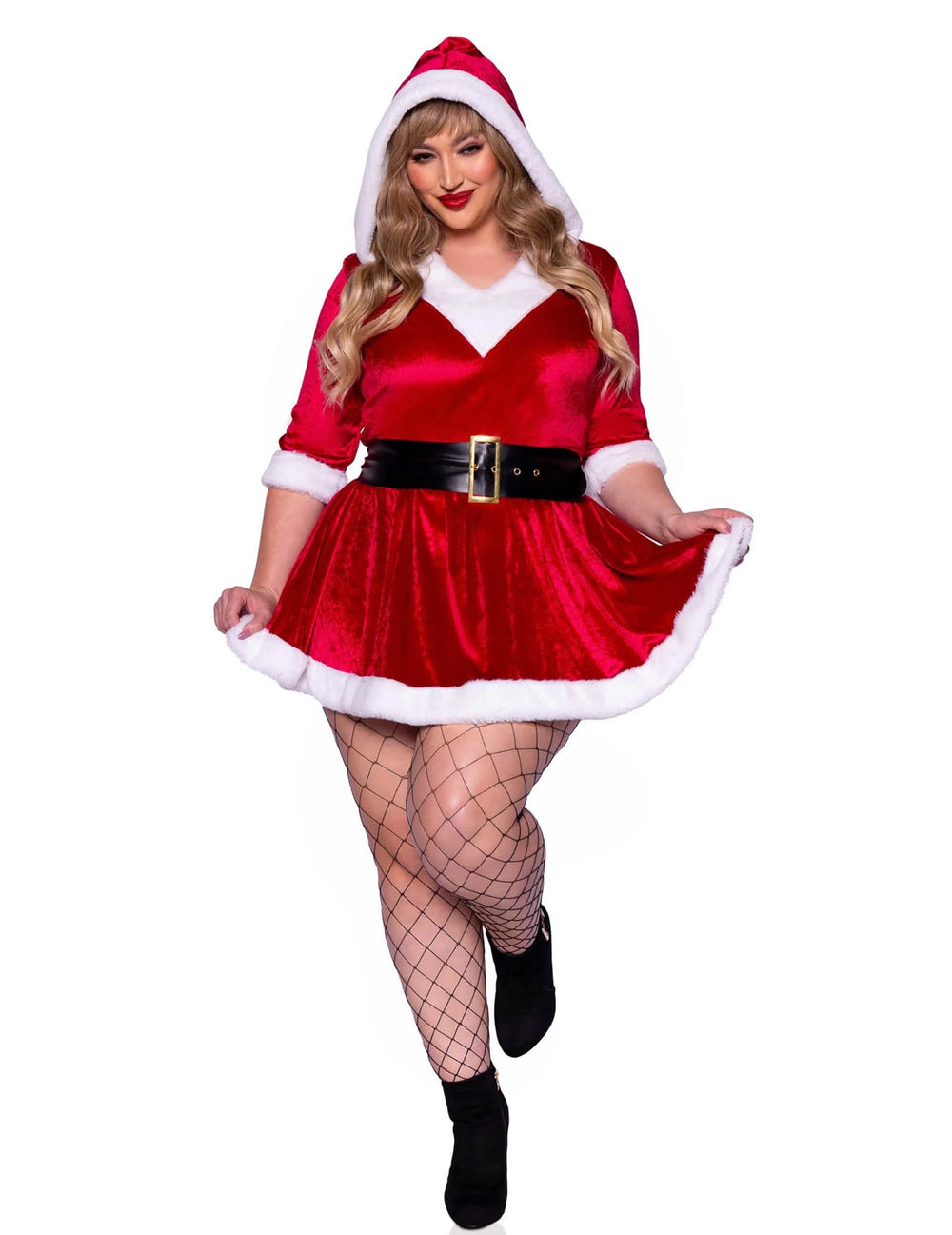 Vue de face du déguisement Mère Noël sexy luxe grande taille