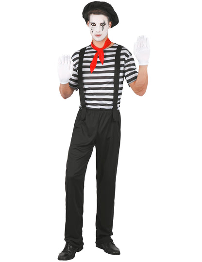 Vue de face de la version homme du déguisement de couple mime
