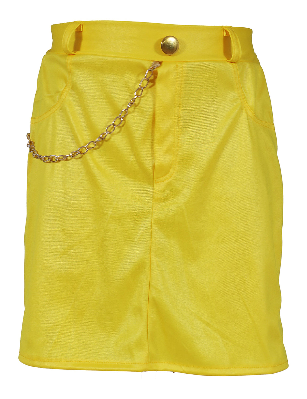 Détail de la jupe jaune avec chaîne dorée du déguisement miss Kpop pour adolescente