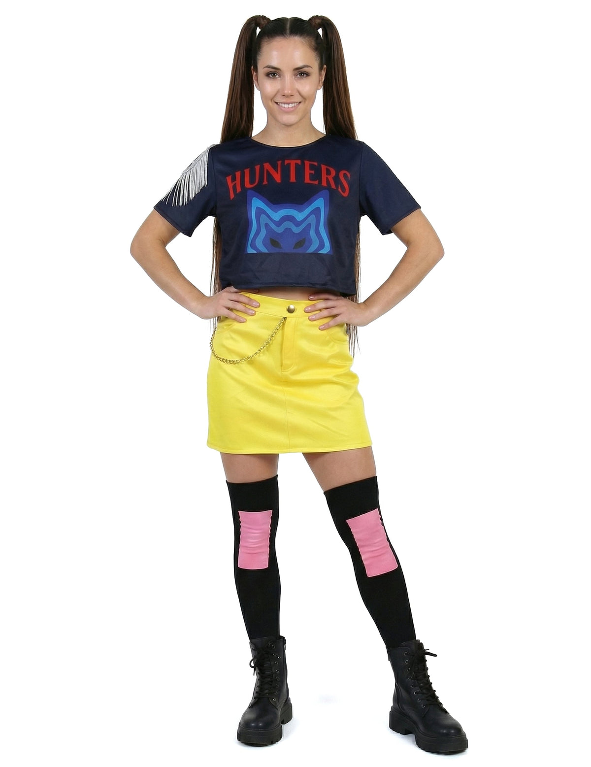 Déguisement miss Kpop pour adulte avec jupe jaune et haut bleu marine