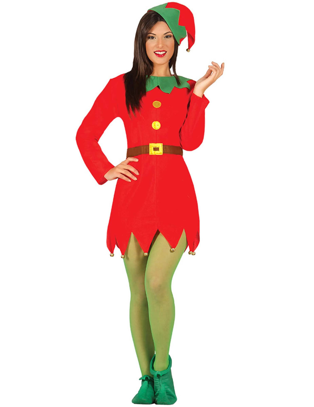 Verkleidung als Weihnachts-Rot-Elfe für Damen Rot mit Mütze mit Glöckchen