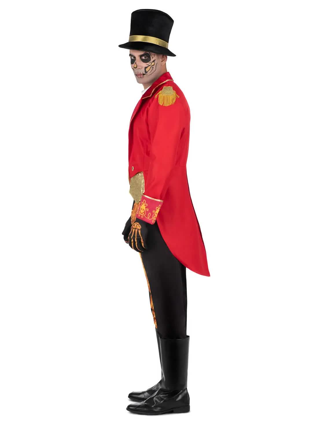 Vue de profil du déguisement Monsieur Loyal squelette pour homme